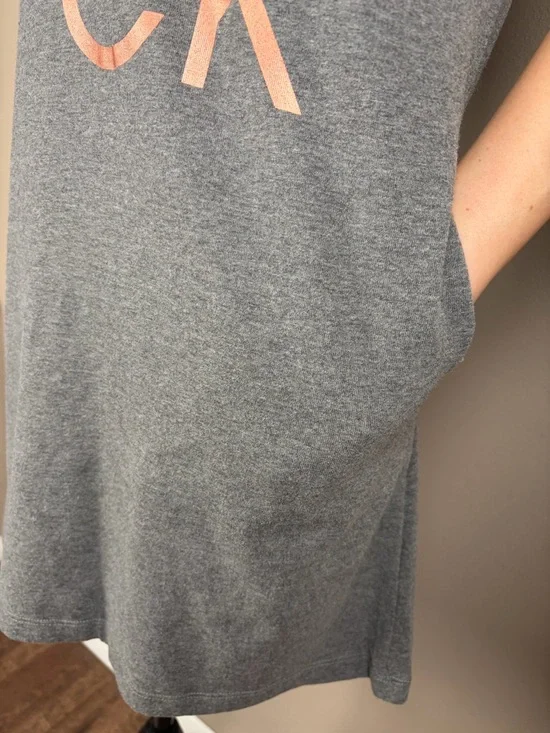 Calvin Klein Performance Gray Hooded Sweatshirt Dress CK Logo Girl XL/16 Pockets - Picture 4 of 16